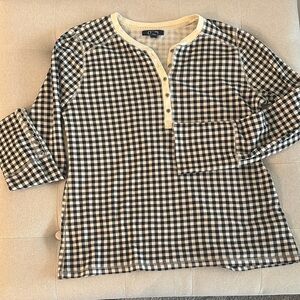 Chaps Navy and Cream Plaid Button Down Shirt